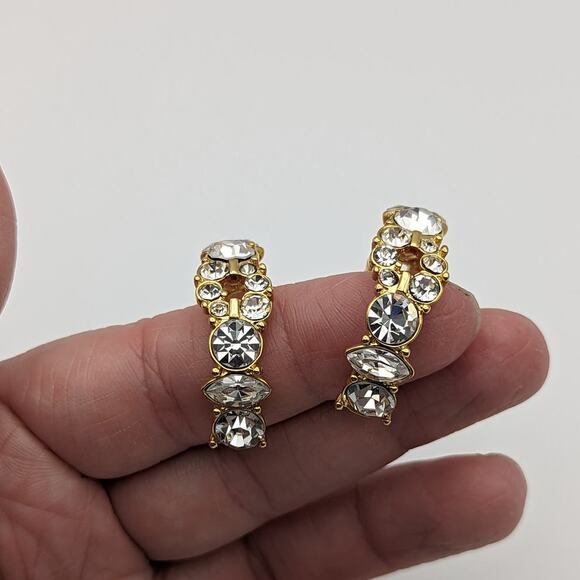 Chunky Gold Crystal Hoop Earrings Monet Fashion Jewelry Party Elegant Formal - Picture 1 of 6